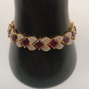 NWOT Gorgeous 925 Sterling With Vermeil Overlay Simulated Ruby Tennis Bracelet 7